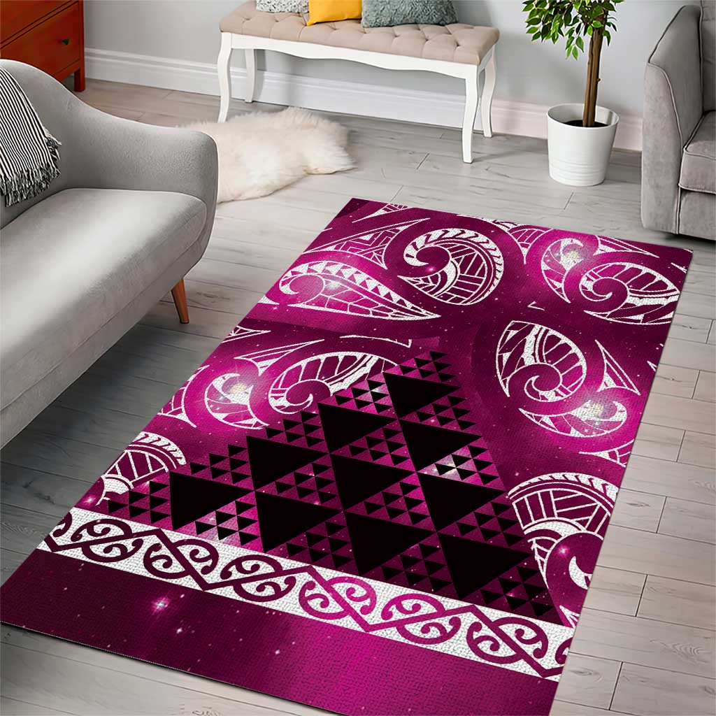 Matariki New Zealand Area Rug NZ Niho Taniwha Maori New Year Pink Galaxy