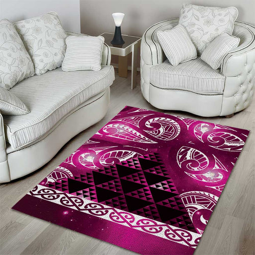 Matariki New Zealand Area Rug NZ Niho Taniwha Maori New Year Pink Galaxy