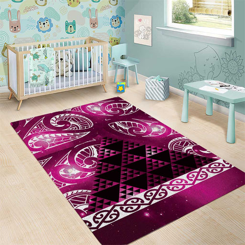 Matariki New Zealand Area Rug NZ Niho Taniwha Maori New Year Pink Galaxy