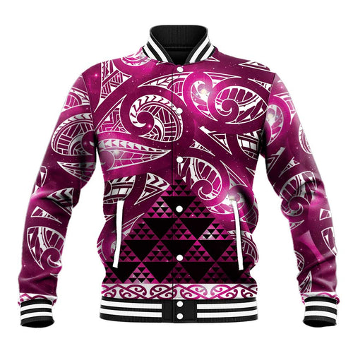 Matariki New Zealand Baseball Jacket NZ Niho Taniwha Maori New Year Pink Galaxy