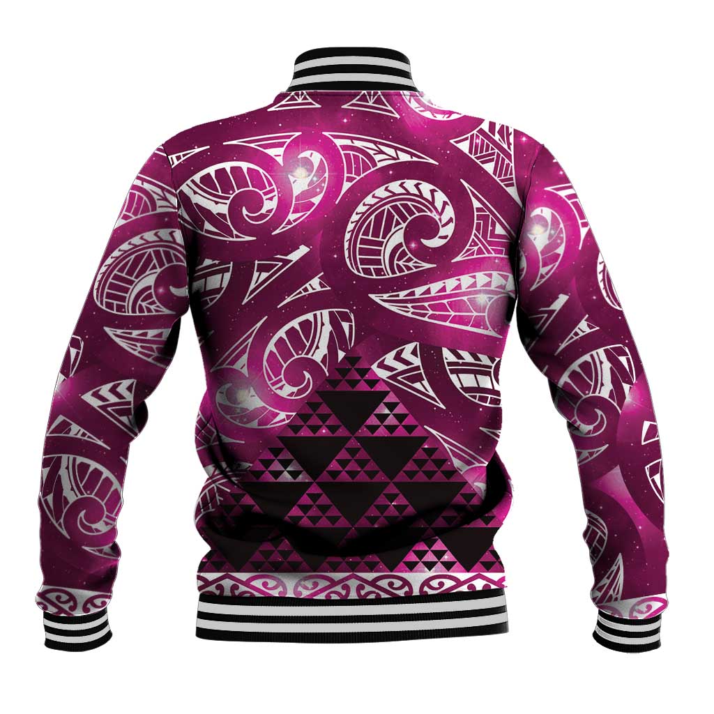 Matariki New Zealand Baseball Jacket NZ Niho Taniwha Maori New Year Pink Galaxy