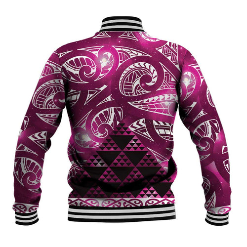 Matariki New Zealand Baseball Jacket NZ Niho Taniwha Maori New Year Pink Galaxy