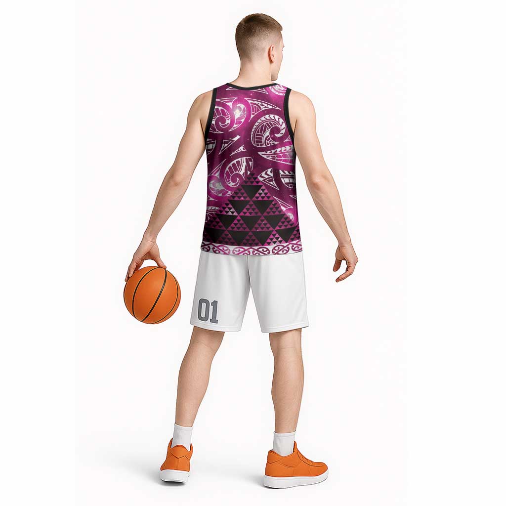 Matariki New Zealand Basketball Jersey NZ Niho Taniwha Maori New Year Pink Galaxy