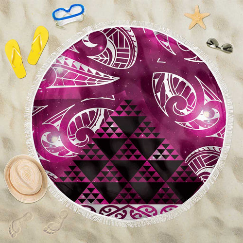 Matariki New Zealand Beach Blanket NZ Niho Taniwha Maori New Year Pink Galaxy