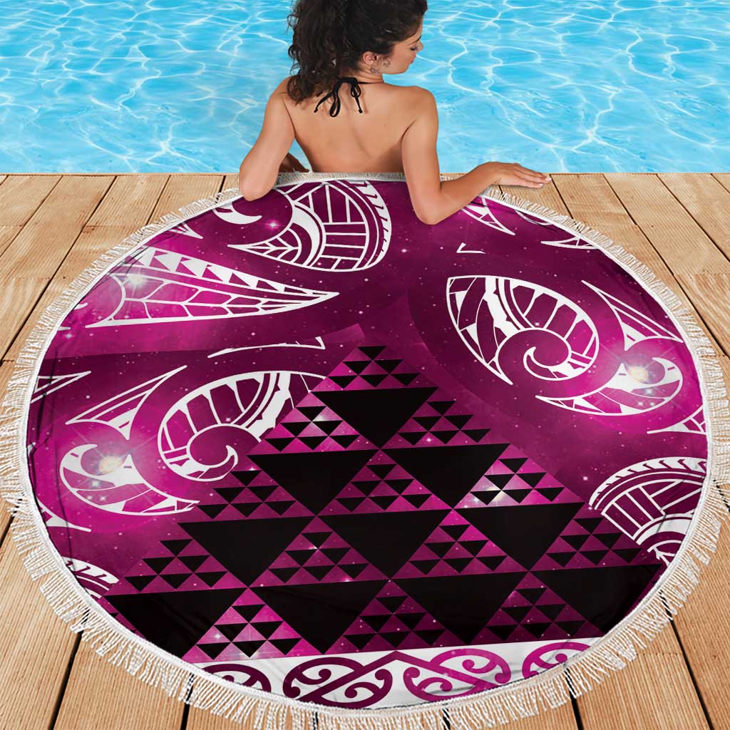 Matariki New Zealand Beach Blanket NZ Niho Taniwha Maori New Year Pink Galaxy