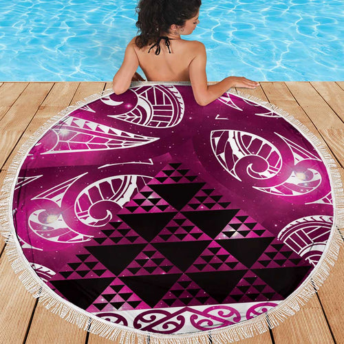 Matariki New Zealand Beach Blanket NZ Niho Taniwha Maori New Year Pink Galaxy