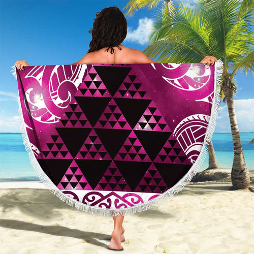 Matariki New Zealand Beach Blanket NZ Niho Taniwha Maori New Year Pink Galaxy