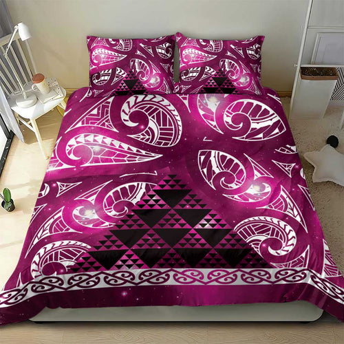 Matariki New Zealand Bedding Set NZ Niho Taniwha Maori New Year Pink Galaxy