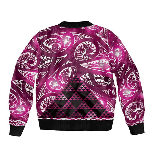Matariki New Zealand Bomber Jacket NZ Niho Taniwha Maori New Year Pink Galaxy