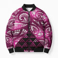 Matariki New Zealand Bomber Puffer Jacket NZ Niho Taniwha Maori New Year Pink Galaxy