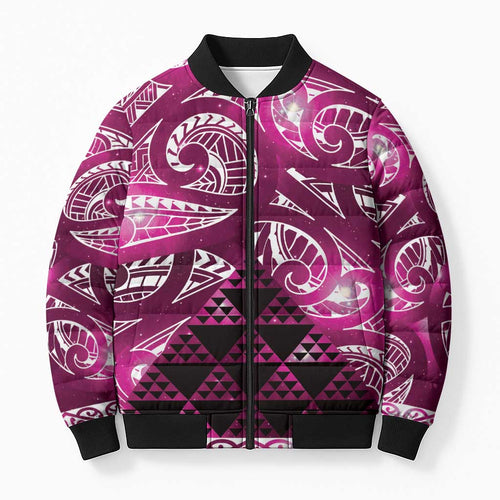 Matariki New Zealand Bomber Puffer Jacket NZ Niho Taniwha Maori New Year Pink Galaxy
