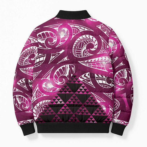 Matariki New Zealand Bomber Puffer Jacket NZ Niho Taniwha Maori New Year Pink Galaxy