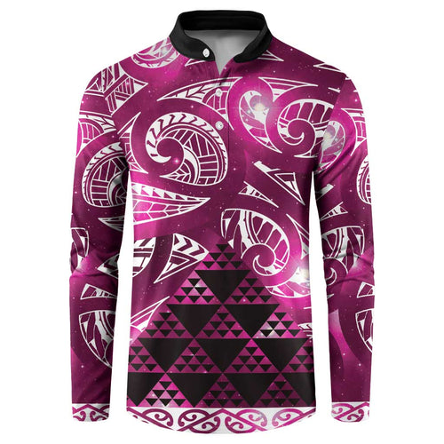 Matariki New Zealand Button Sweatshirt NZ Niho Taniwha Maori New Year Pink Galaxy