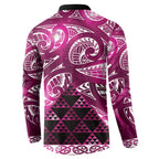 Matariki New Zealand Button Sweatshirt NZ Niho Taniwha Maori New Year Pink Galaxy