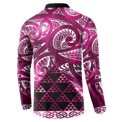 Matariki New Zealand Button Sweatshirt NZ Niho Taniwha Maori New Year Pink Galaxy