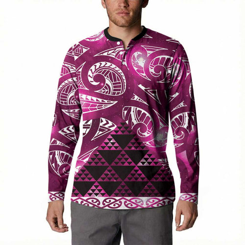 Matariki New Zealand Button Sweatshirt NZ Niho Taniwha Maori New Year Pink Galaxy