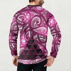 Matariki New Zealand Button Sweatshirt NZ Niho Taniwha Maori New Year Pink Galaxy