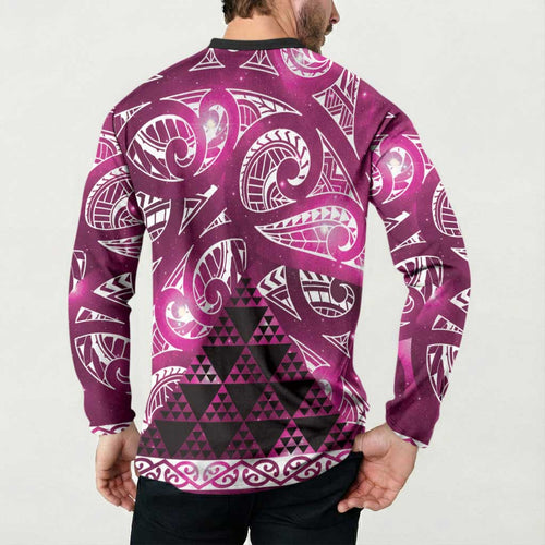 Matariki New Zealand Button Sweatshirt NZ Niho Taniwha Maori New Year Pink Galaxy