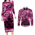 Matariki New Zealand Couples Matching Long Sleeve Bodycon Dress and Long Sleeve Button Shirt NZ Niho Taniwha Maori New Year Pink Galaxy