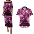 Matariki New Zealand Couples Matching Puletasi and Hawaiian Shirt NZ Niho Taniwha Maori New Year Pink Galaxy