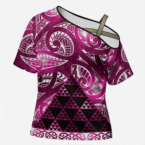 Matariki New Zealand Cross Shoulder Shirt NZ Niho Taniwha Maori New Year Pink Galaxy