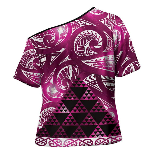 Matariki New Zealand Cross Shoulder Shirt NZ Niho Taniwha Maori New Year Pink Galaxy