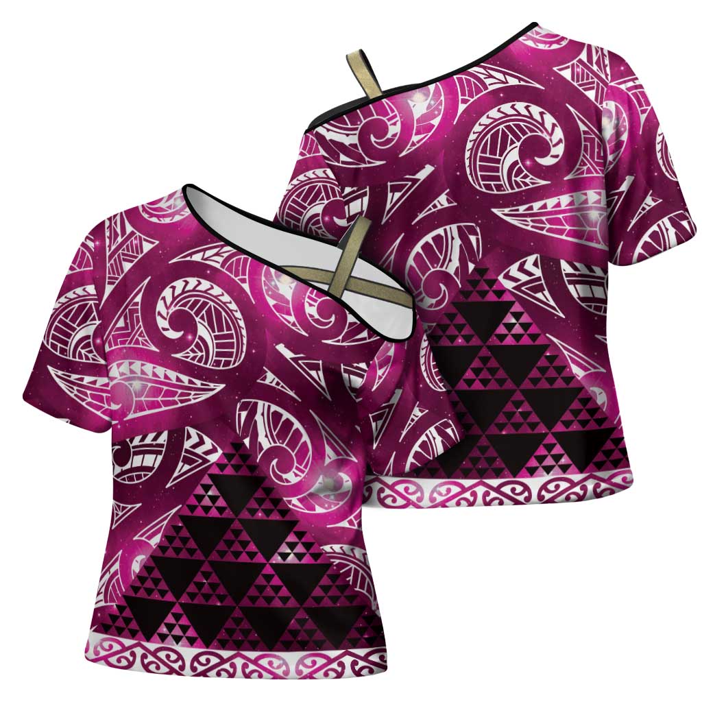 Matariki New Zealand Cross Shoulder Shirt NZ Niho Taniwha Maori New Year Pink Galaxy