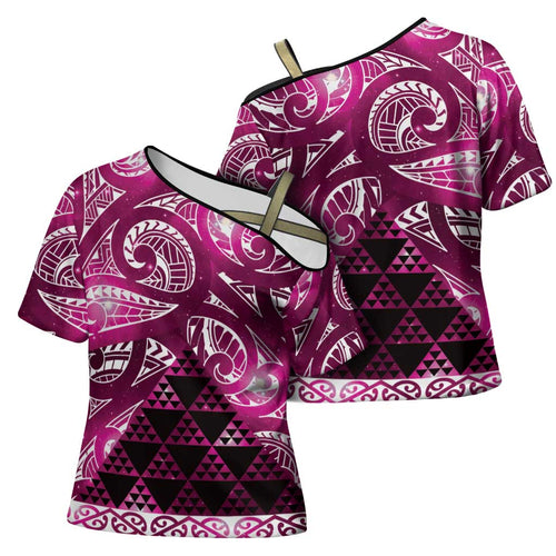 Matariki New Zealand Cross Shoulder Shirt NZ Niho Taniwha Maori New Year Pink Galaxy