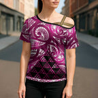 Matariki New Zealand Cross Shoulder Shirt NZ Niho Taniwha Maori New Year Pink Galaxy