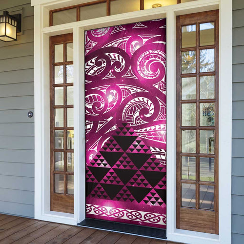Matariki New Zealand Door Cover NZ Niho Taniwha Maori New Year Pink Galaxy