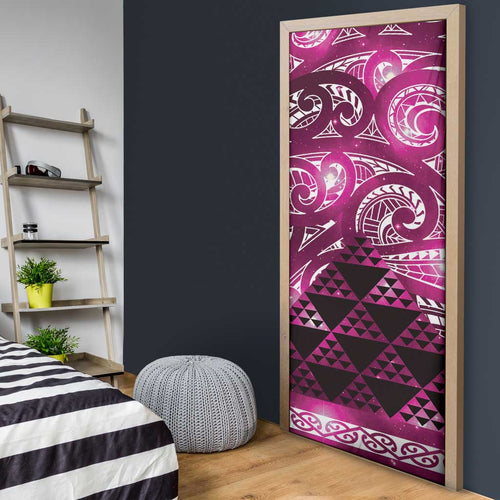 Matariki New Zealand Door Cover NZ Niho Taniwha Maori New Year Pink Galaxy