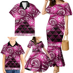 Matariki New Zealand Family Matching Mermaid Dress and Hawaiian Shirt NZ Niho Taniwha Maori New Year Pink Galaxy