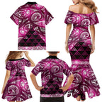 Matariki New Zealand Family Matching Mermaid Dress and Hawaiian Shirt NZ Niho Taniwha Maori New Year Pink Galaxy