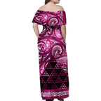 Matariki New Zealand Family Matching Off Shoulder Maxi Dress and Hawaiian Shirt NZ Niho Taniwha Maori New Year Pink Galaxy
