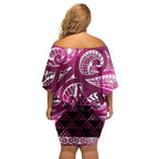 Matariki New Zealand Family Matching Off Shoulder Short Dress and Hawaiian Shirt NZ Niho Taniwha Maori New Year Pink Galaxy