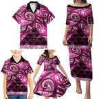 Matariki New Zealand Family Matching Puletasi and Hawaiian Shirt NZ Niho Taniwha Maori New Year Pink Galaxy