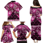 Matariki New Zealand Family Matching Puletasi and Hawaiian Shirt NZ Niho Taniwha Maori New Year Pink Galaxy