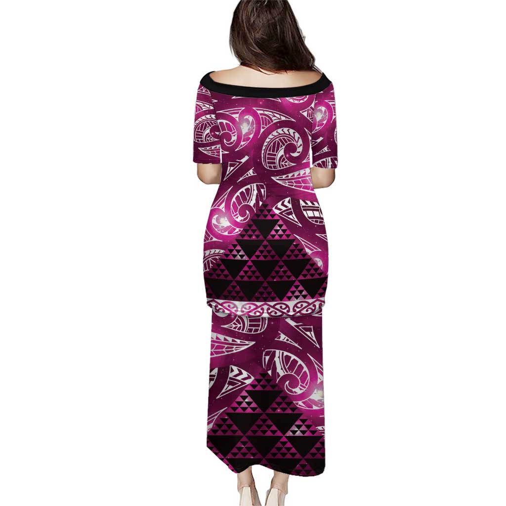 Matariki New Zealand Family Matching Puletasi and Hawaiian Shirt NZ Niho Taniwha Maori New Year Pink Galaxy