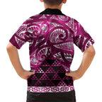 Matariki New Zealand Family Matching Summer Maxi Dress and Hawaiian Shirt NZ Niho Taniwha Maori New Year Pink Galaxy