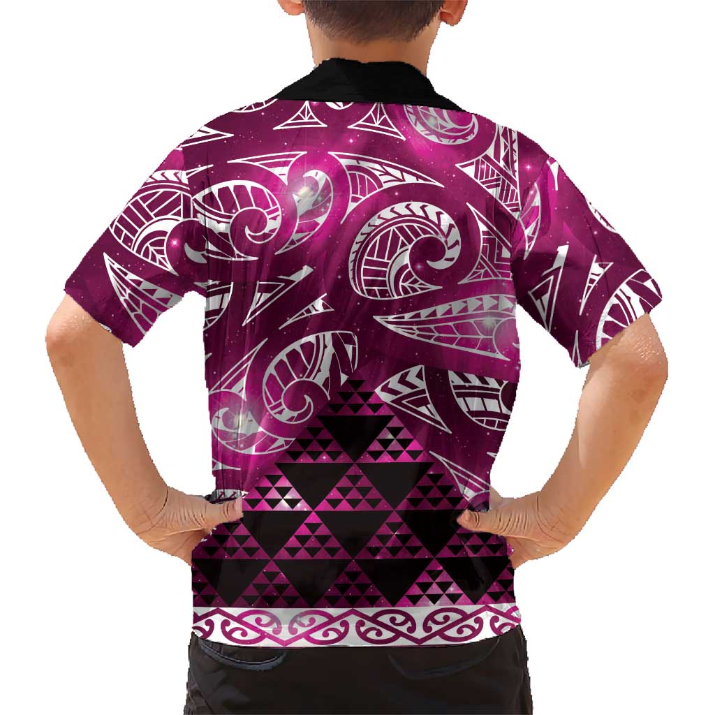 Matariki New Zealand Family Matching Summer Maxi Dress and Hawaiian Shirt NZ Niho Taniwha Maori New Year Pink Galaxy