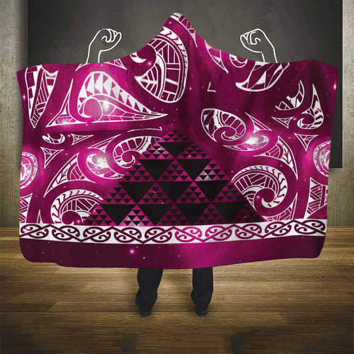 Matariki New Zealand Hooded Blanket NZ Niho Taniwha Maori New Year Pink Galaxy