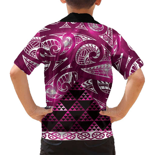 Matariki New Zealand Kid Hawaiian Shirt NZ Niho Taniwha Maori New Year Pink Galaxy