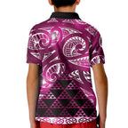 Matariki New Zealand Kid Polo Shirt NZ Niho Taniwha Maori New Year Pink Galaxy
