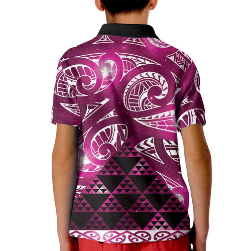 Matariki New Zealand Kid Polo Shirt NZ Niho Taniwha Maori New Year Pink Galaxy