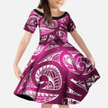 Matariki New Zealand Kid Short Sleeve Dress NZ Niho Taniwha Maori New Year Pink Galaxy