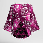 Matariki New Zealand Kimono Sleeve Blouse NZ Niho Taniwha Maori New Year Pink Galaxy