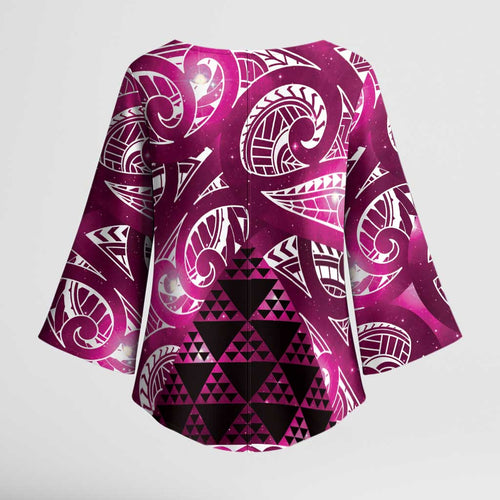 Matariki New Zealand Kimono Sleeve Blouse NZ Niho Taniwha Maori New Year Pink Galaxy