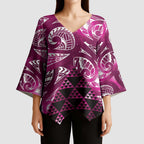 Matariki New Zealand Kimono Sleeve Blouse NZ Niho Taniwha Maori New Year Pink Galaxy