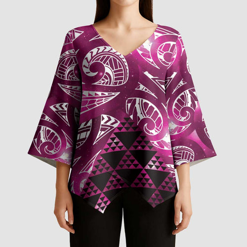 Matariki New Zealand Kimono Sleeve Blouse NZ Niho Taniwha Maori New Year Pink Galaxy