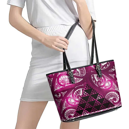 Matariki New Zealand Leather Tote Bag NZ Niho Taniwha Maori New Year Pink Galaxy